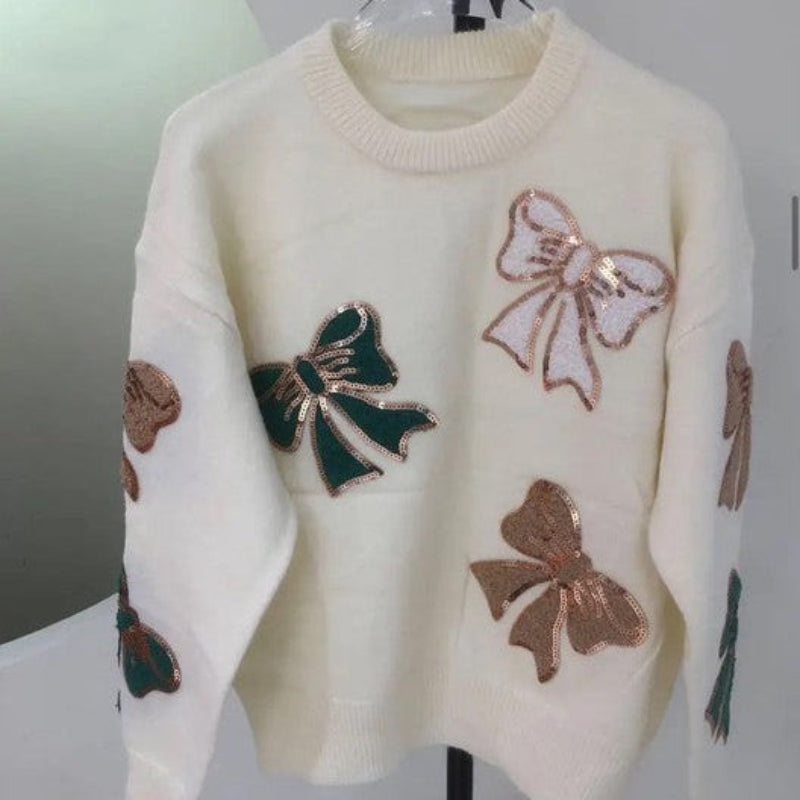 Bow Pattern Knit Sweater for Women