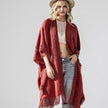 Fringe Knit Shawl Cardigan with Open-Front Draped Design