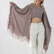 Fringe Knit Shawl Cardigan with Open-Front Draped Design