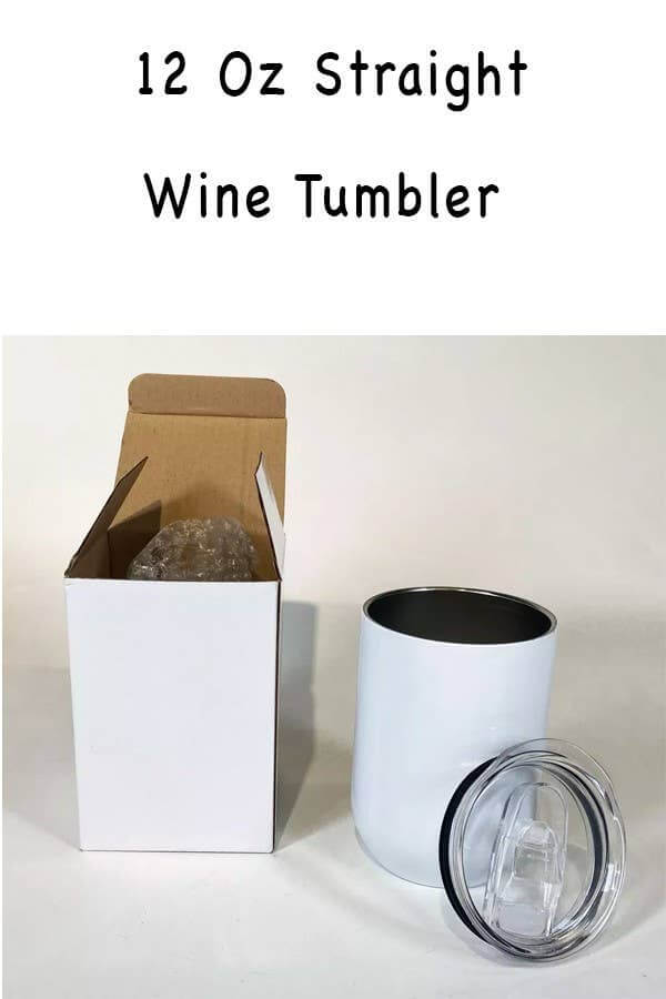 12 Oz straight wine tumbler with box and lid, perfect for gifting and celebrating special occasions.