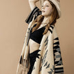 Women’s Geometric Fringe Knit Poncho Shawl