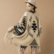 Women’s Geometric Fringe Knit Poncho Shawl