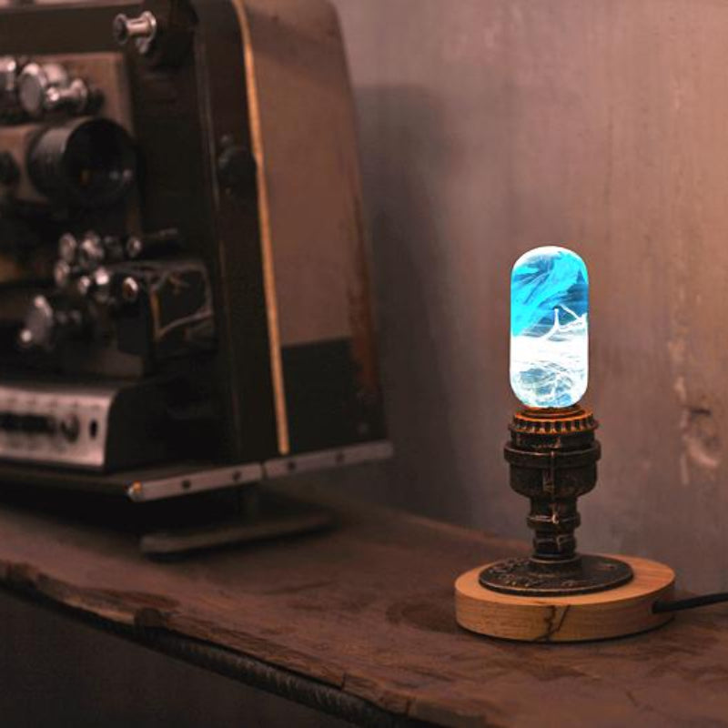 LED Light Bulb Lamp with Wooden Base - Colorful Swirl Gradient Design