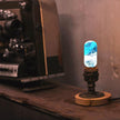 LED Light Bulb Lamp with Wooden Base - Colorful Swirl Gradient Design