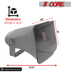 5 Core PA Horn Speaker Outdoor 8x16" Siren Loudspeaker • 40W RMS Loud