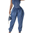 Strapless Denim Corset Jumpsuit for Women