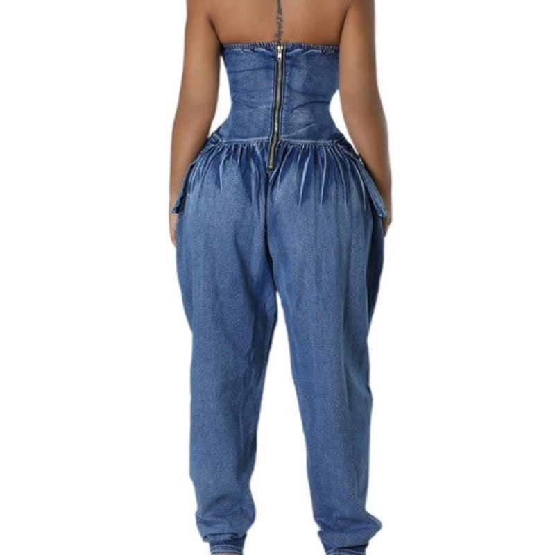 Strapless Denim Corset Jumpsuit for Women