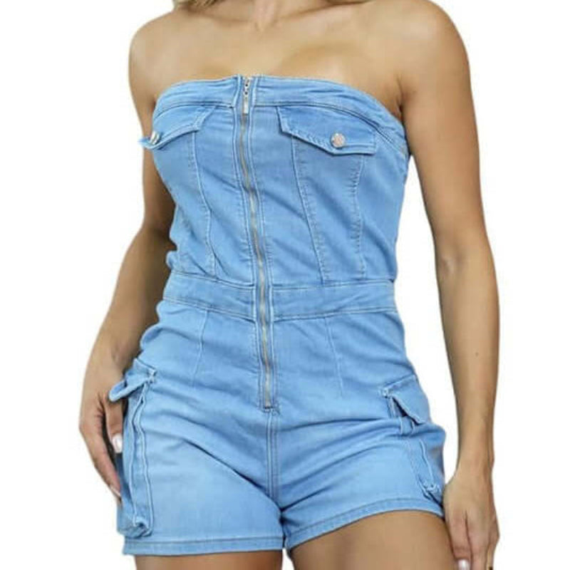 Strapless Zipper Romper