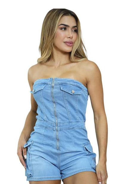 Strapless Zipper Romper