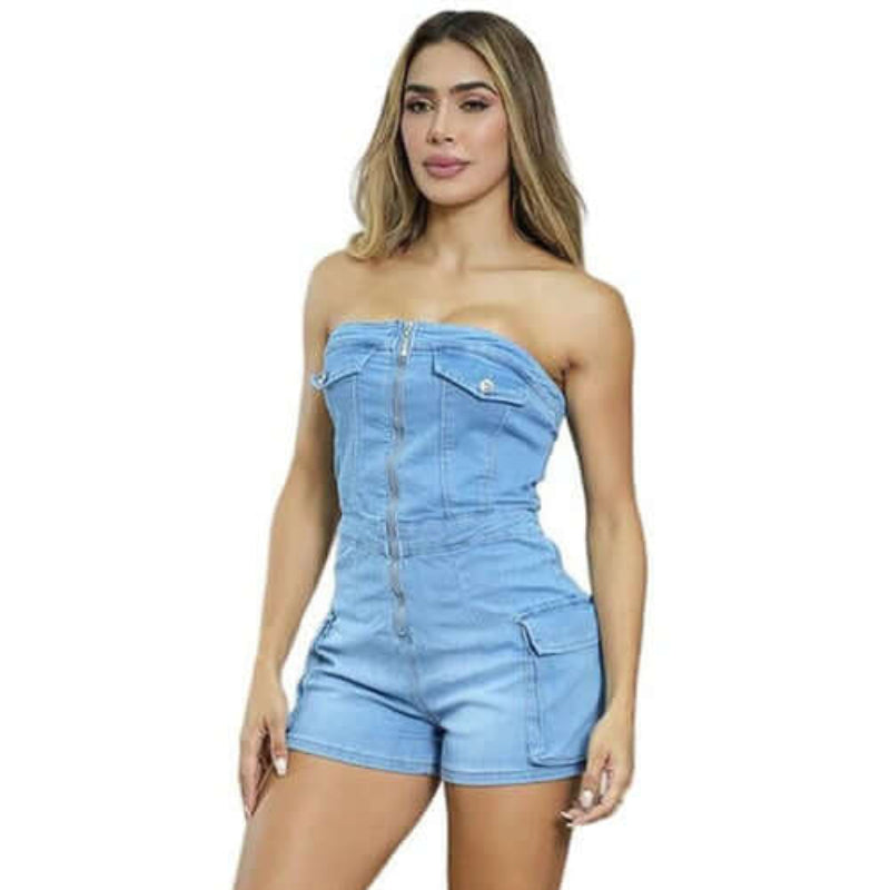 Strapless Zipper Romper