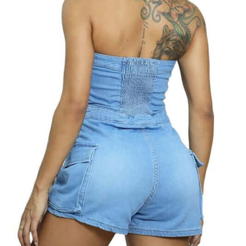 Strapless Zipper Romper