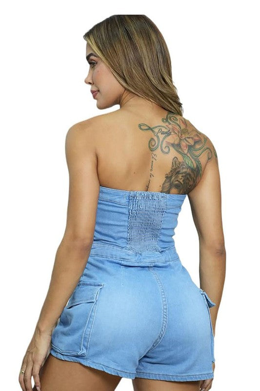 Strapless Zipper Romper