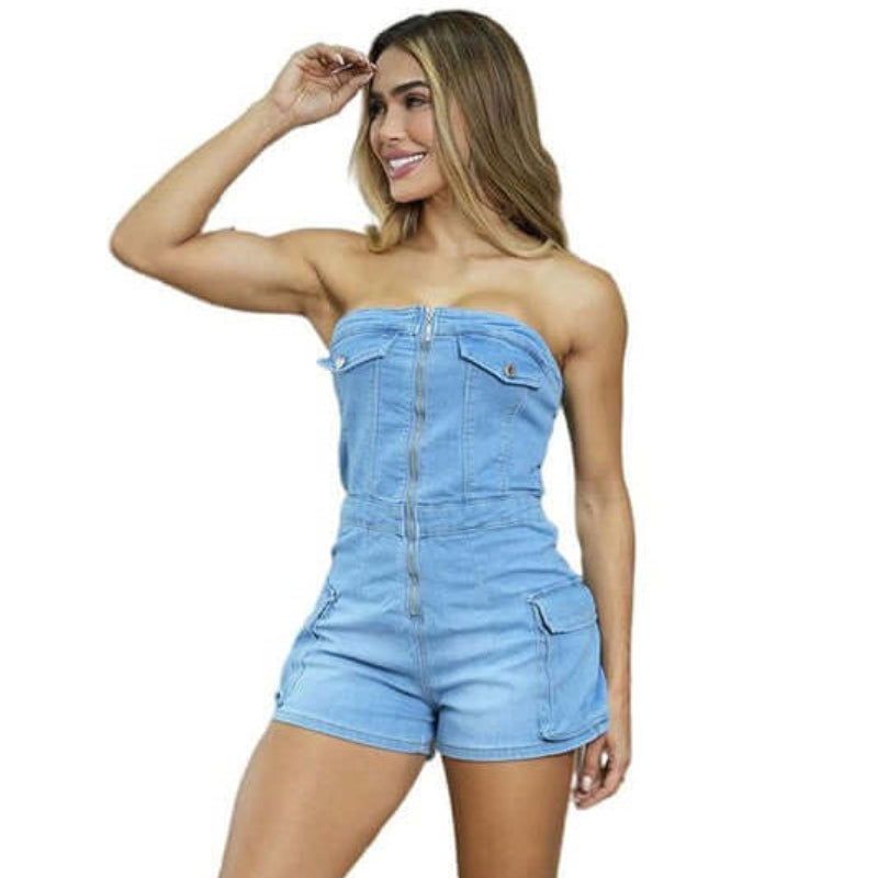 Strapless Zipper Romper