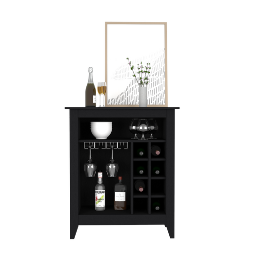 Bar Cabinet Castle, One Open Shelf, Six Wine Cubbies, Black Wengue.