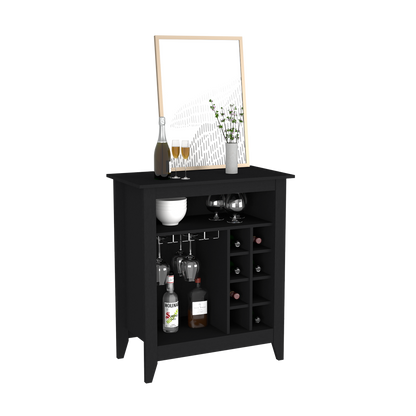 Bar Cabinet Castle, One Open Shelf, Six Wine Cubbies, Black Wengue.