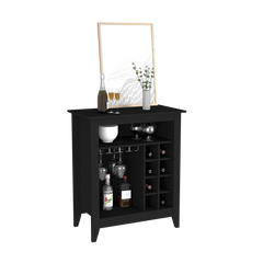 Bar Cabinet Castle, One Open Shelf, Six Wine Cubbies, Black Wengue