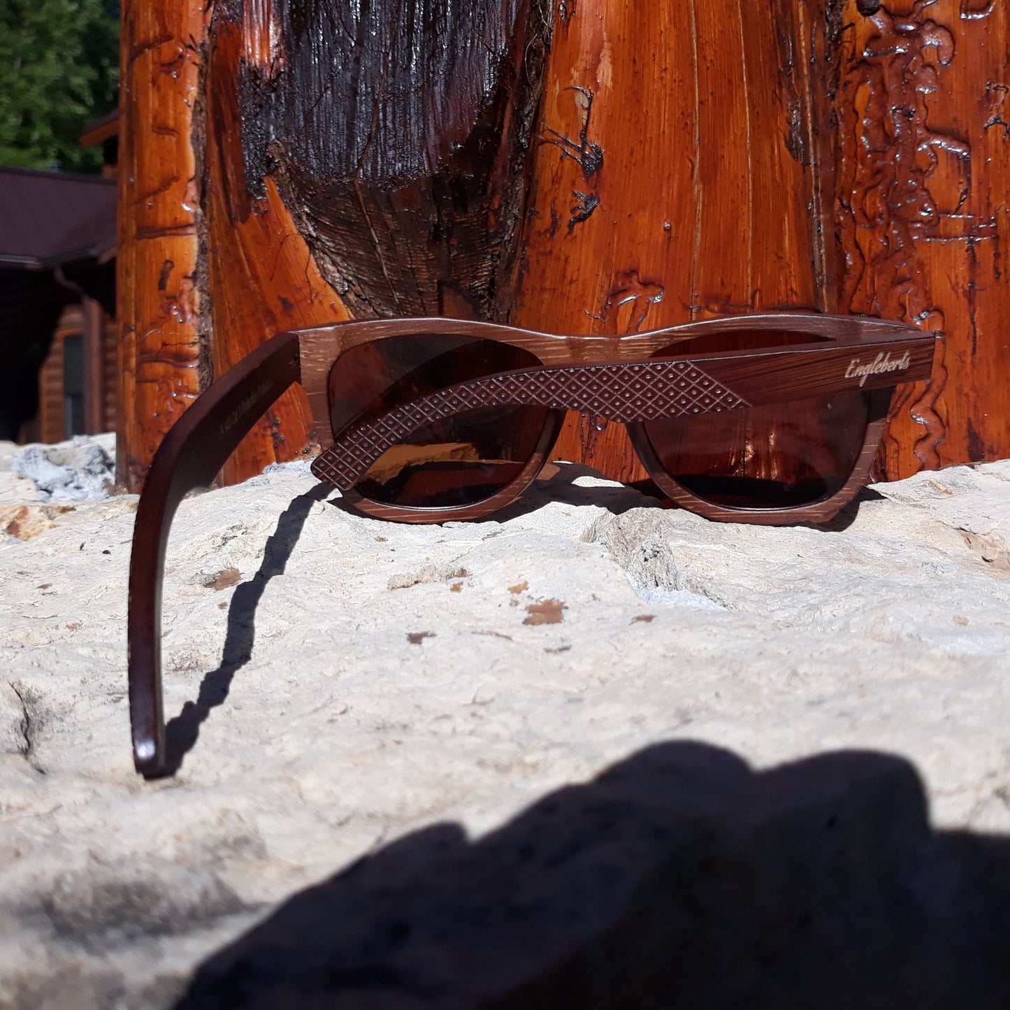 Crimson Wooden Sunglasses, Tea Colored Polarized Lenses