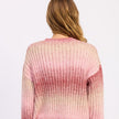 Pink Gradient Ribbed Zip-Front Cardigan Sweater for Women