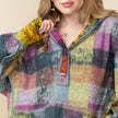 Multicolor Plaid Hooded Button-Front Top