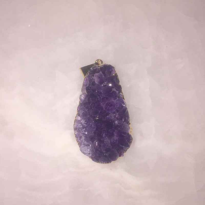 Purple Raw Crystal Pendant Necklace Gold Chain