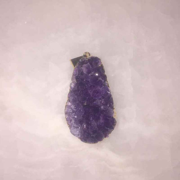 Purple Raw Crystal Pendant Necklace Gold Chain