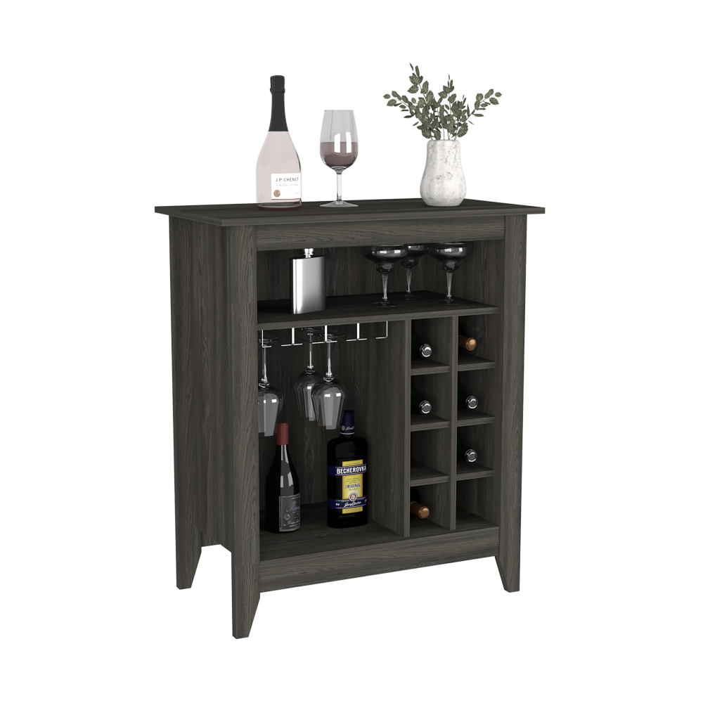 Bar Cabinet Castle, One Open Shelf, Six Wine Cubbies, Carbon Espresso