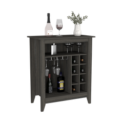 Bar Cabinet Castle, One Open Shelf, Six Wine Cubbies, Carbon Espresso