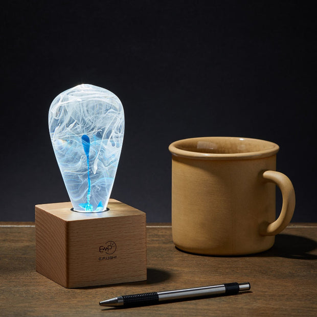 C.P.LIGHT Glass Accent Lamp with Wooden Cube Base
