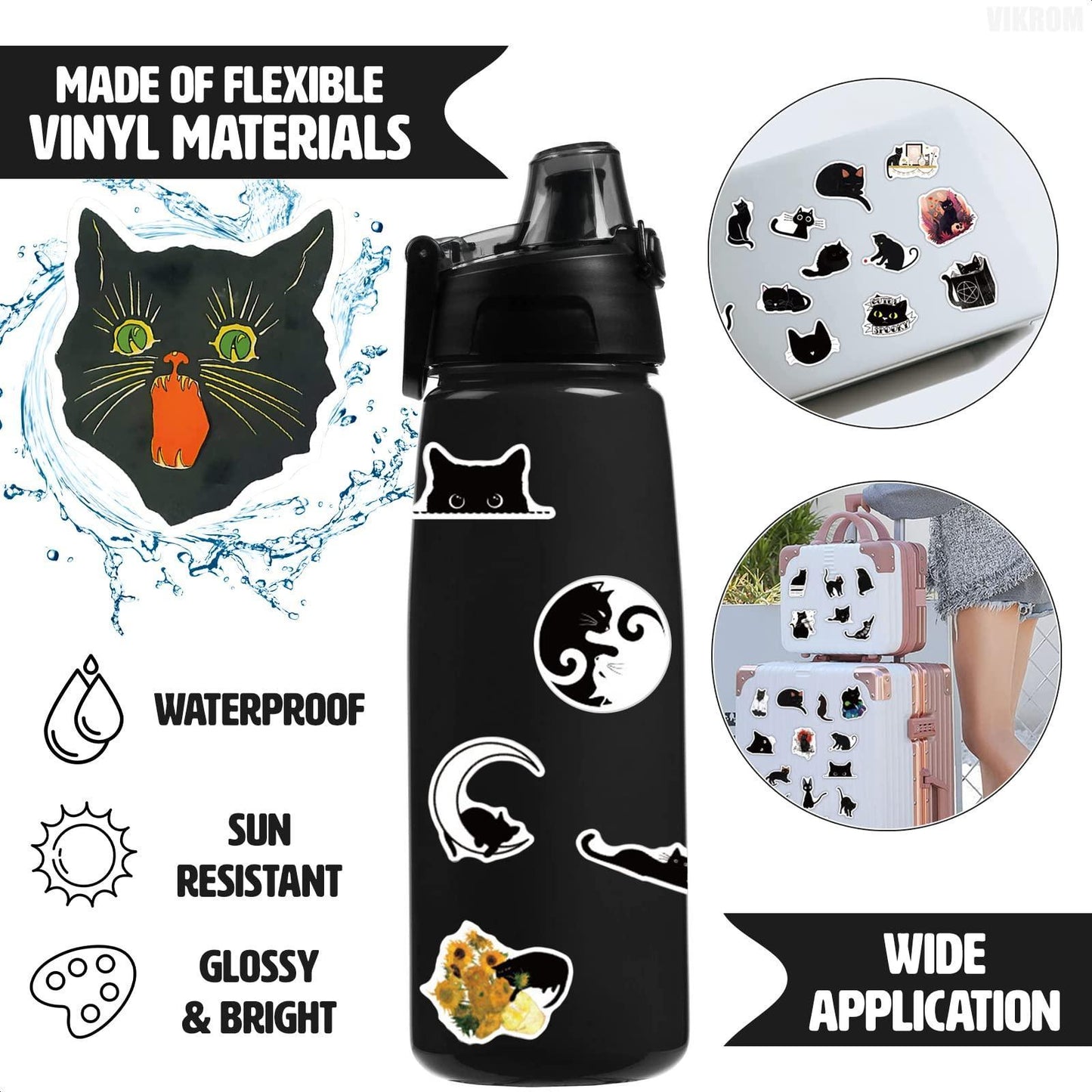 100pcs Waterproof Cat Vinyl Laptop Stickers