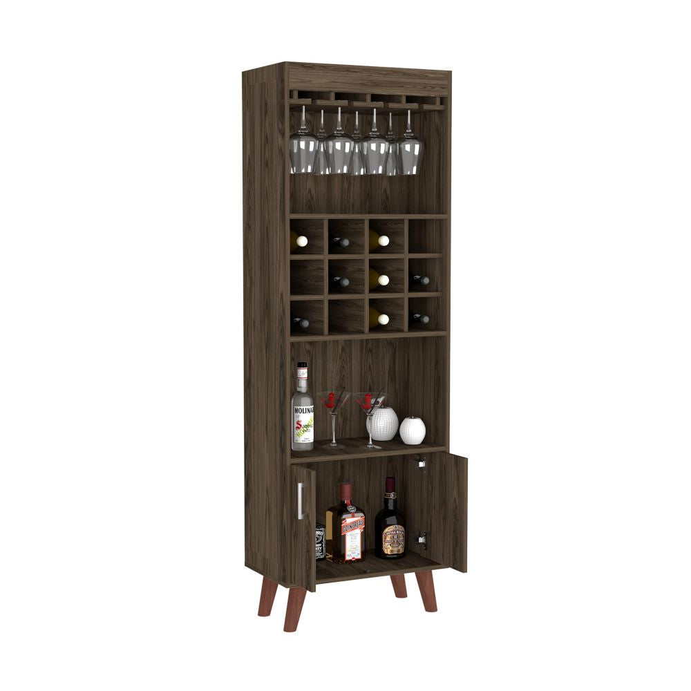 Bar Cabinet, Twelve Wine Cubbies, Rack, Dark Walnut Finish