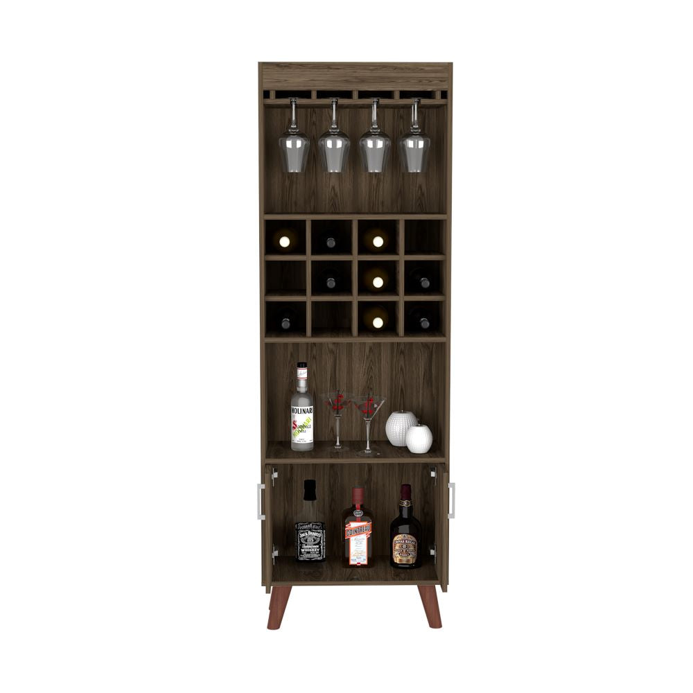 Bar Cabinet, Twelve Wine Cubbies, Rack, Dark Walnut Finish