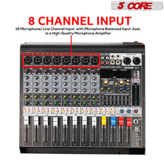 5 Core Audio Mixer 8 Channel DJ Equipment with Bluetooth USB Console