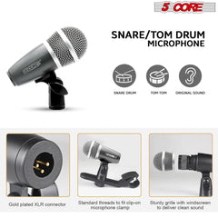 5Core Drum Mic Kit 7 Pcs Kick BassTom Snare Dynamic Mics Instrument