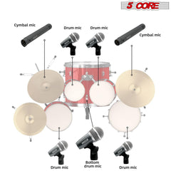 5Core Drum Mic Kit 7 Pcs Kick BassTom Snare Dynamic Mics Instrument