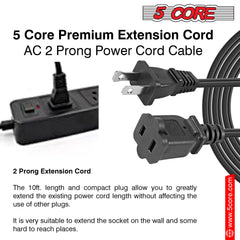 5Core AC Power Cord 15 Ft US Polarized Male to Female 2 Prong