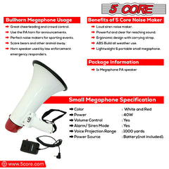 5Core Megaphone Bullhorn Speaker 40W Bull Horn Rechargeable Cheer