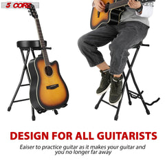 Tabouret de guitare 5Core avec siège rembourré confortable, repose-pieds, support de guitare avec