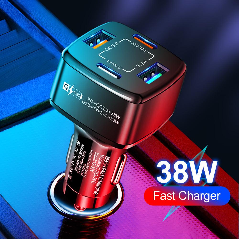 PBG 4-Port Car Charger: 2 PD & 2 USB - Fast, Universal Charging