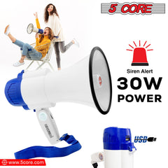 5Core Megaphone Bullhorn Speaker 30W Mini Bull Horn Battery Power