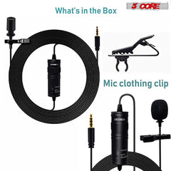 5Core Lavalier Microphone Clip On  Professional Grade 3.5mm Lapel Mic