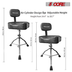 5Core Drum Throne Padded Guitar Stool Backrest Drummer Seat for Adults