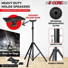 5Core Speaker Stand Tripod Tall Adjustable 72 Inch DJ Studio Monitor