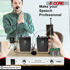 5Core Wireless Microphones w 2 Headset Portable Mini Microfono