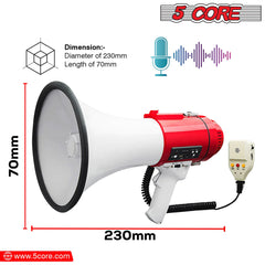 5Core Megaphone Bullhorn Speaker Pro 60W Bull Horn Non Rechargeable