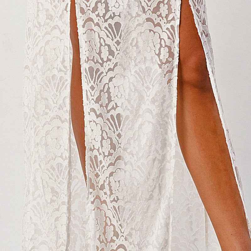 Women Lace Maxi Dress Side Slit Elegant Party Wear