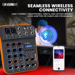 5 Core Audio Mixer 4 Channel DJ Equipment with Bluetooth USB Sound