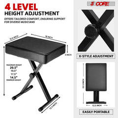 5 Core Keyboard Bench X Style Piano Stool Heavy Duty Adjustable