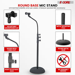 5Core Mic Stand Floor Adjustable Universal Heavy Duty Gooseneck