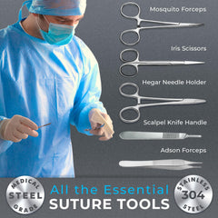 Complete Sterile Suture Practice Kit for First Aid Field Emergency