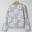 Grey Floral Knit Crewneck Sweater
